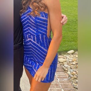 Jovani Royal Blue One-Shoulder Sequin Homecoming Dress